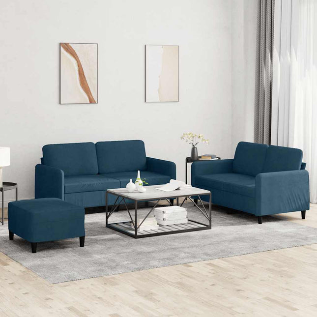 sofasæt 3 dele velour blå