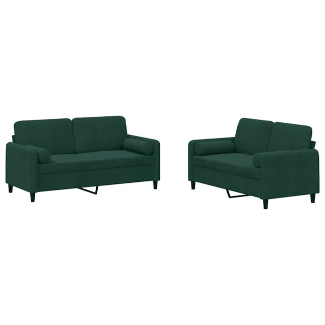 sofasæt 2 dele med puder velour mørkegrøn