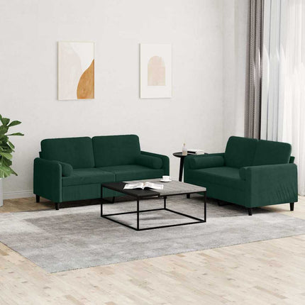 sofasæt 2 dele med puder velour mørkegrøn