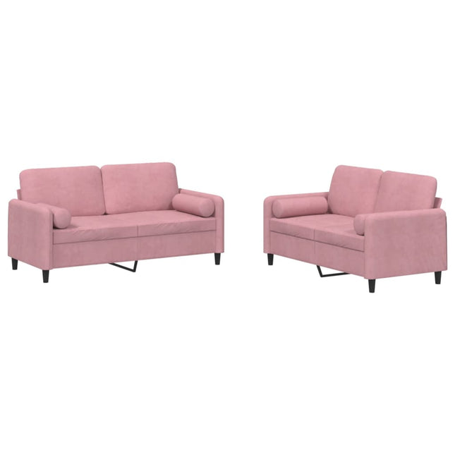 sofasæt 2 dele med puder velour lyserød