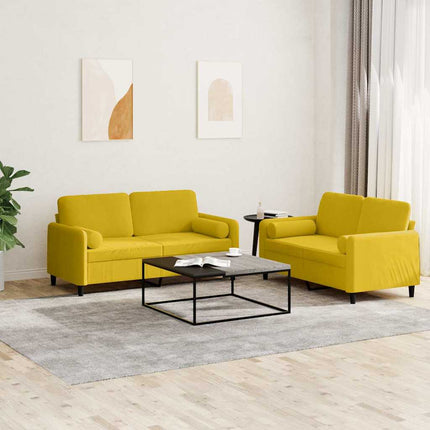 sofasæt 2 dele med puder velour gul