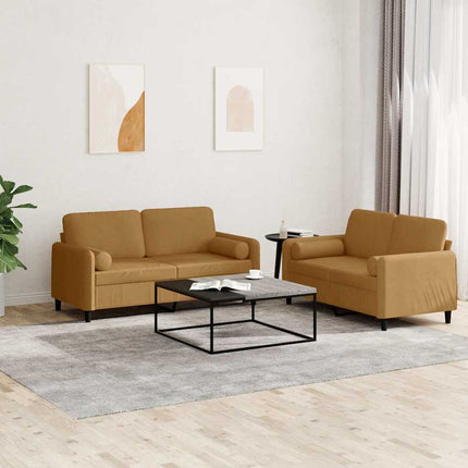 sofasæt 2 dele med puder velour brun