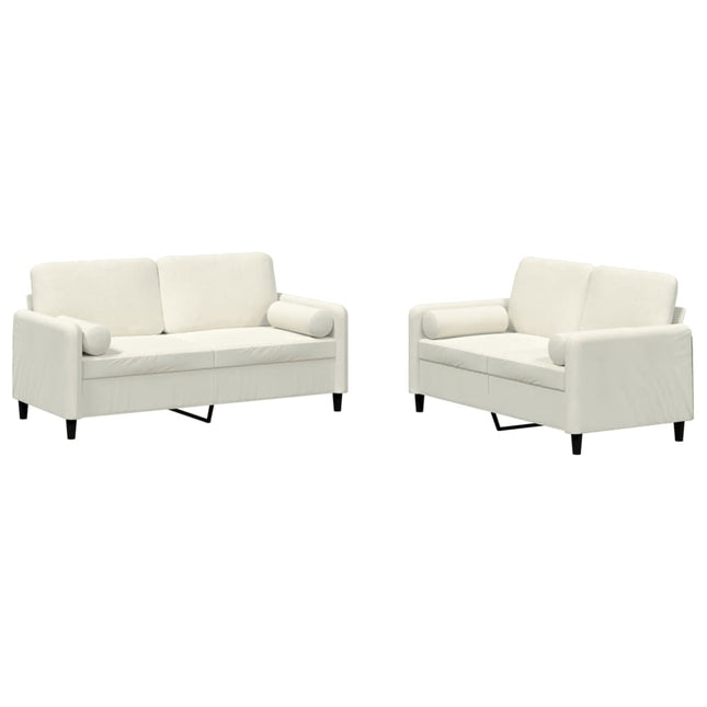 sofasæt 2 dele med puder velour cremefarvet
