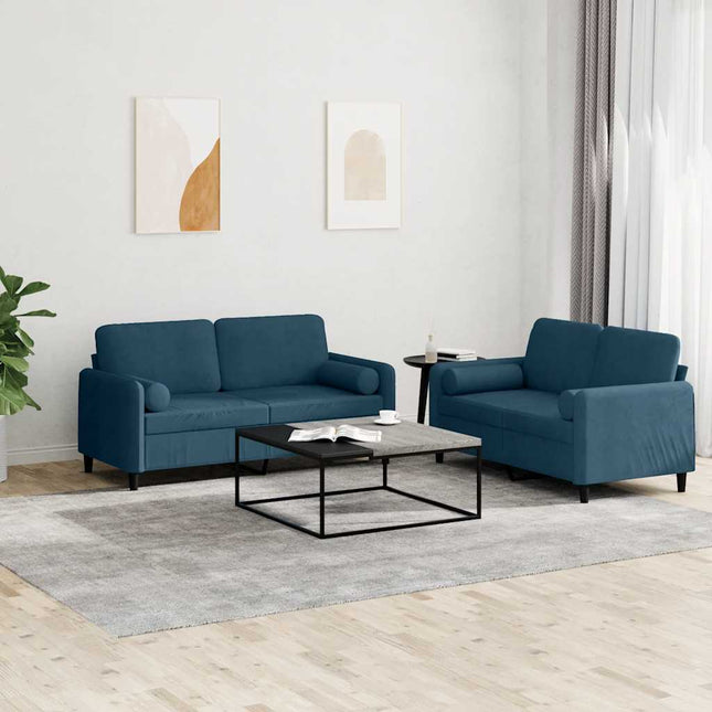 sofasæt 2 dele med puder velour blå