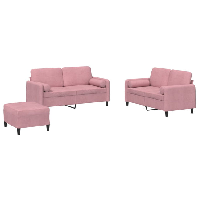 sofasæt 3 dele med puder velour lyserød