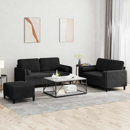 sofasæt 3 dele med puder velour sort