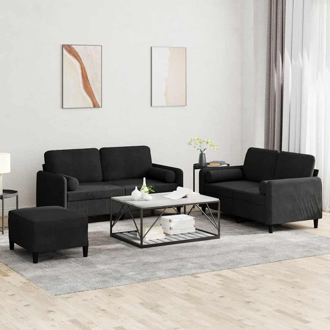 sofasæt 3 dele med puder velour sort