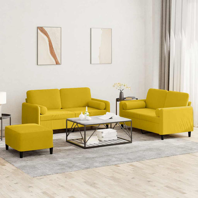 sofasæt 3 dele med puder velour gul