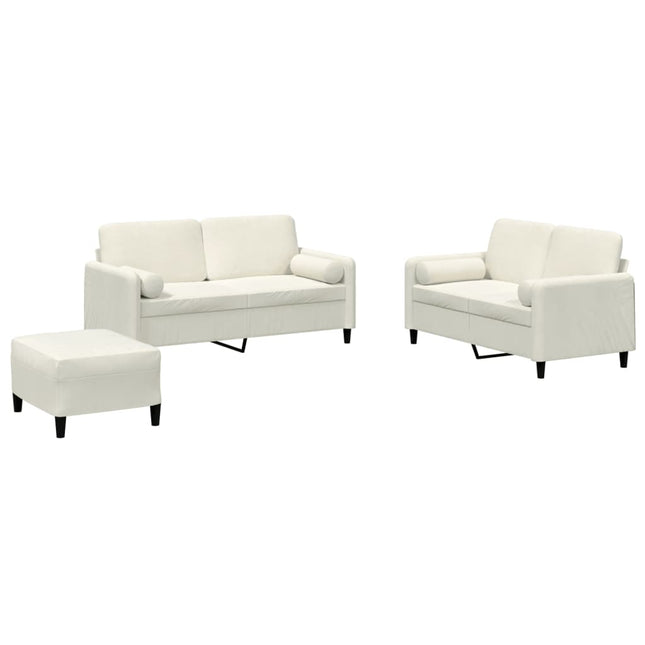 sofasæt 3 dele med puder velour cremefarvet