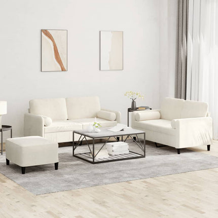 sofasæt 3 dele med puder velour cremefarvet