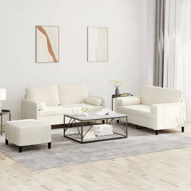 sofasæt 3 dele med puder velour cremefarvet