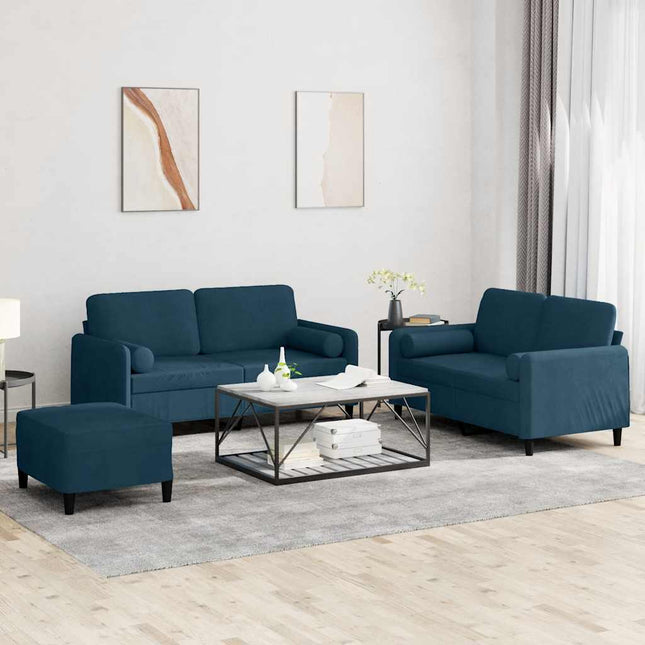 sofasæt 3 dele med puder velour blå
