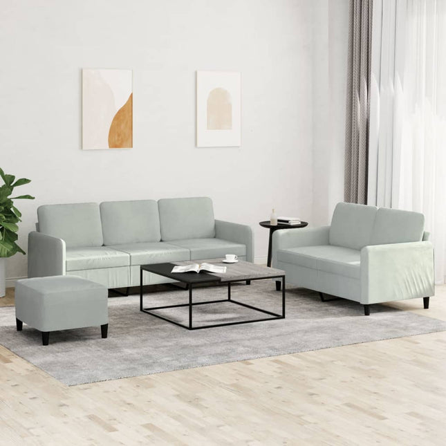 sofasæt 3 dele velour lysegrå
