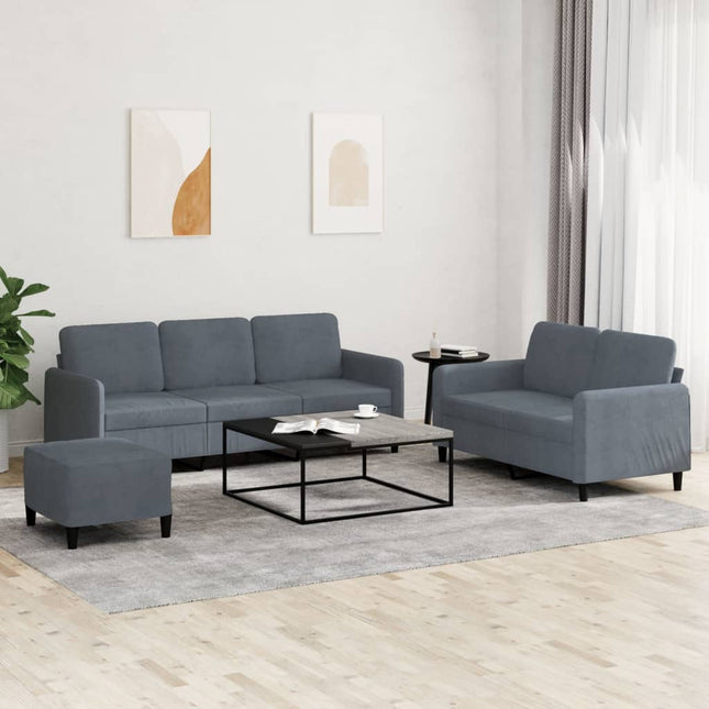 sofasæt 3 dele velour mørkegrå