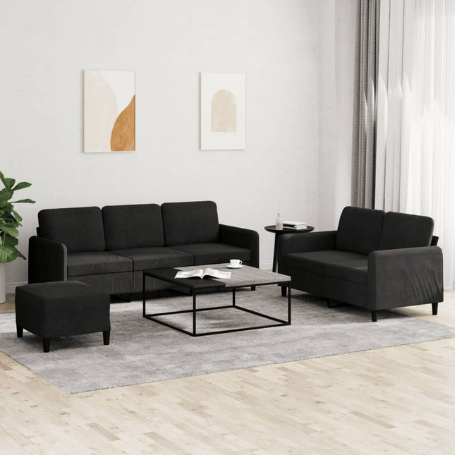 sofasæt 3 dele velour sort