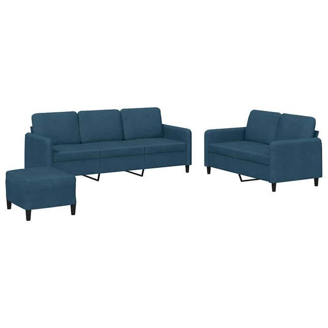 sofasæt 3 dele velour blå