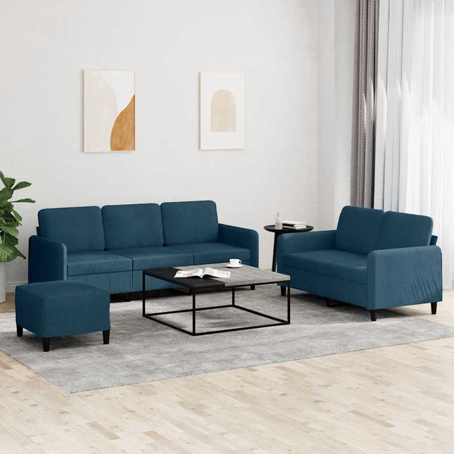 sofasæt 3 dele velour blå