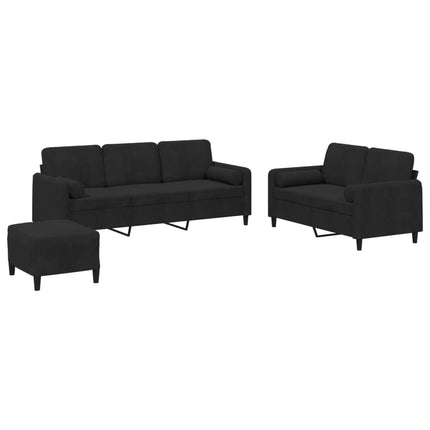sofasæt 3 dele med puder velour sort