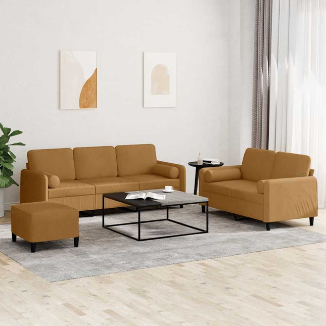 sofasæt 3 dele med puder velour brun