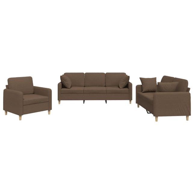 sofasæt 3 dele med puder stof brun