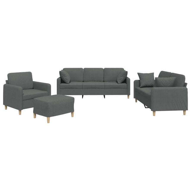 sofasæt 4 dele med puder stof mørkegrå