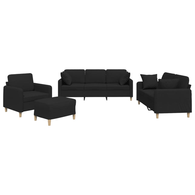 sofasæt 4 dele med puder stof sort