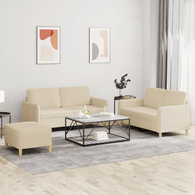 sofasæt 3 dele med hynder stof cremefarvet