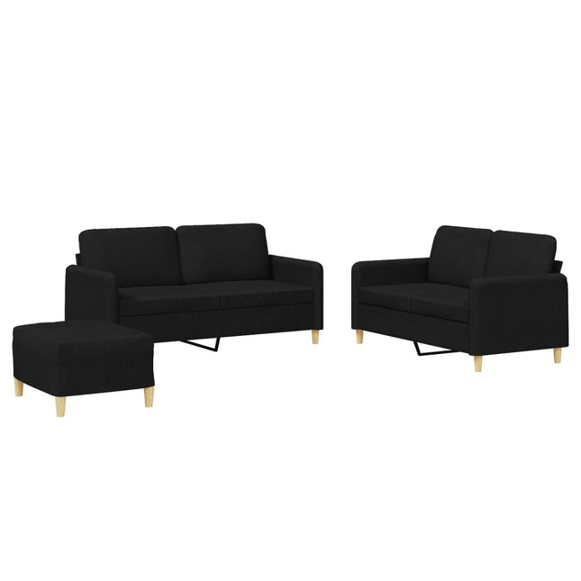 sofasæt 3 dele med hynder stof sort