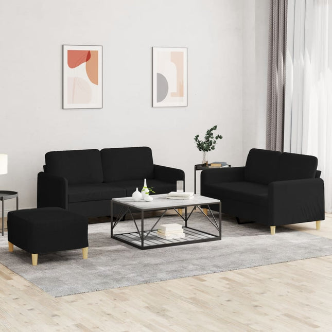 sofasæt 3 dele med hynder stof sort