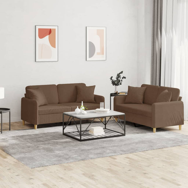sofasæt 2 dele med puder stof brun