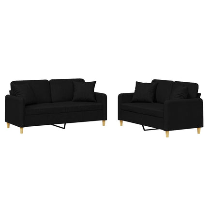 sofasæt 2 dele med puder stof sort