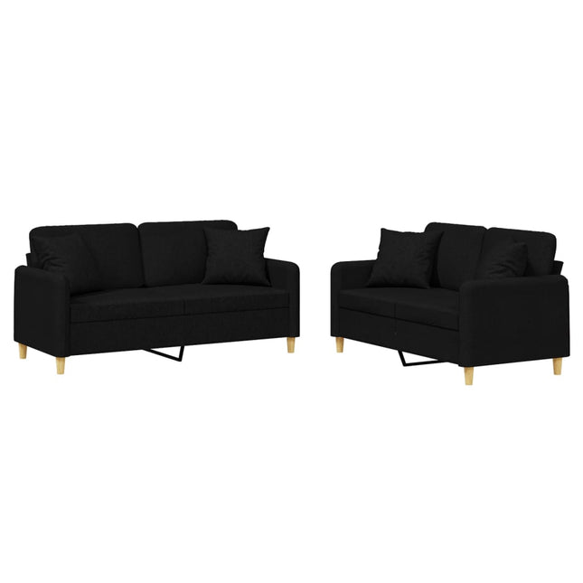 sofasæt 2 dele med puder stof sort