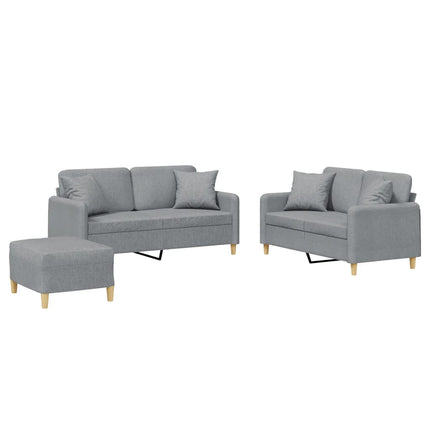 sofasæt 3 dele med puder stof lysegrå
