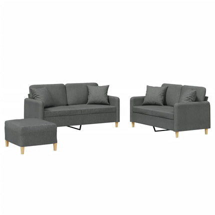 sofasæt 3 dele med puder stof mørkegrå