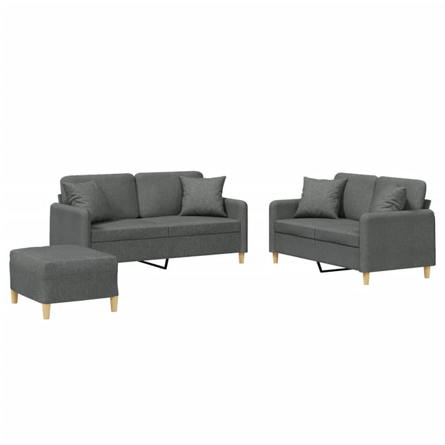 sofasæt 3 dele med puder stof mørkegrå