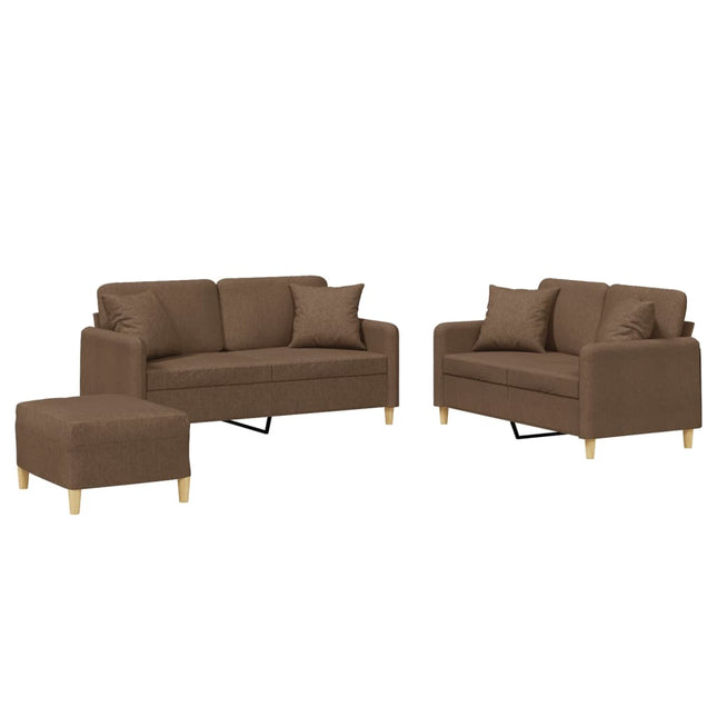 sofasæt 3 dele med puder stof brun