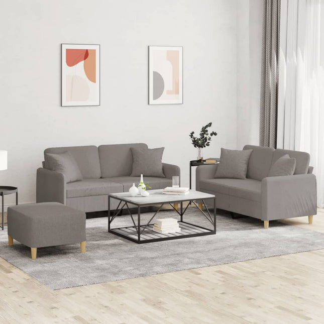sofasæt 3 dele med puder stof gråbrun
