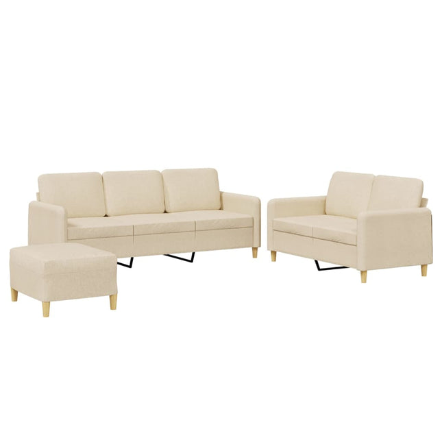 sofasæt 3 dele med hynder stof cremefarvet