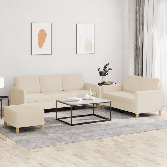 sofasæt 3 dele med hynder stof cremefarvet