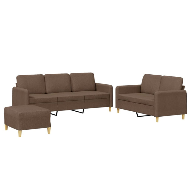 sofasæt 3 dele med hynder stof brun