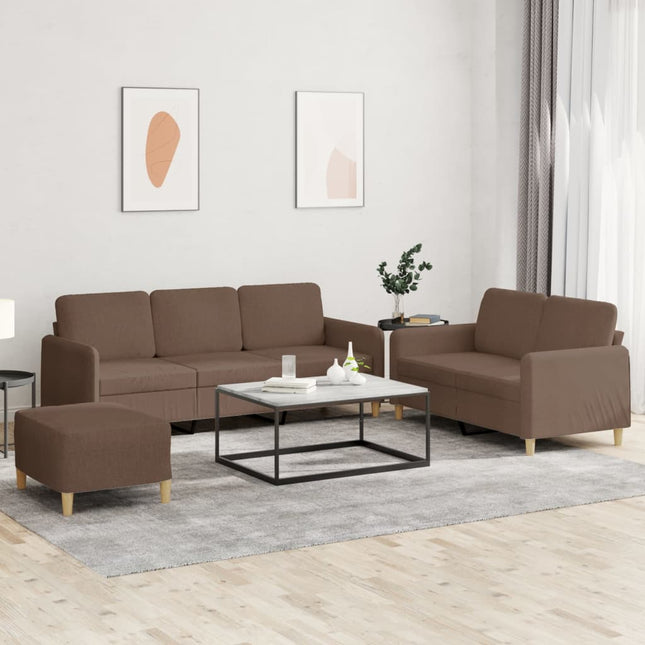 sofasæt 3 dele med hynder stof brun