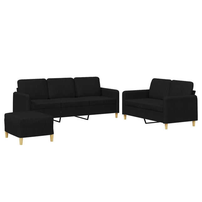 sofasæt 3 dele med hynder stof sort