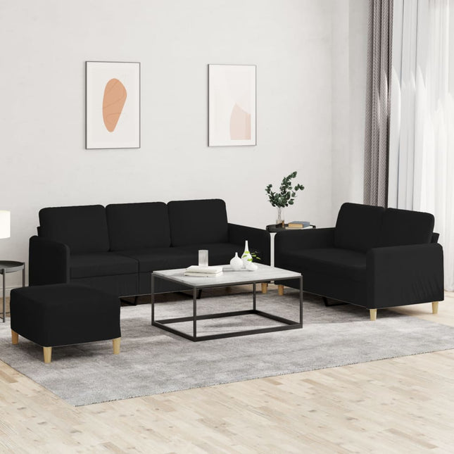 sofasæt 3 dele med hynder stof sort
