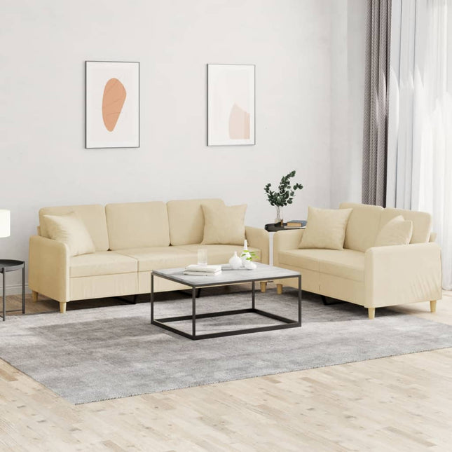 sofasæt 2 dele med puder stof cremefarvet