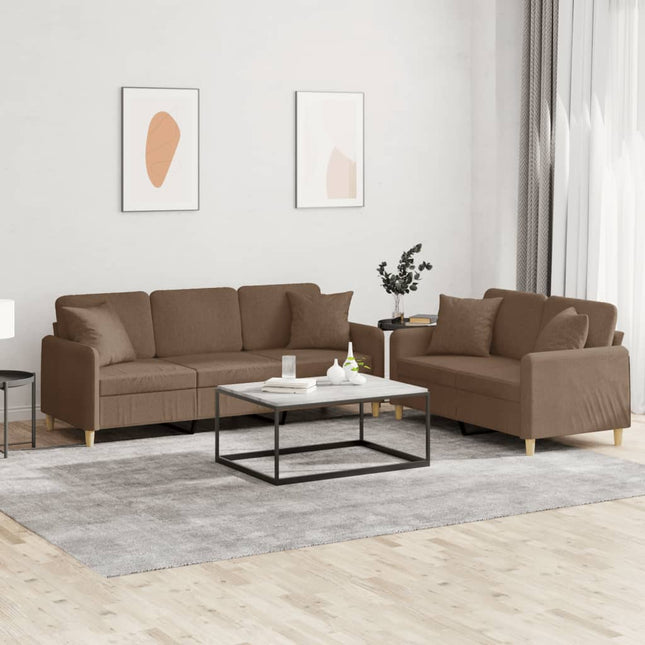 sofasæt 2 dele med puder stof brun