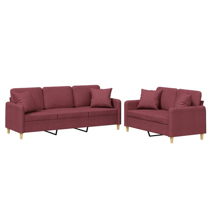 sofasæt 2 dele med puder stof vinrød