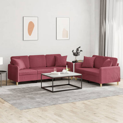 sofasæt 2 dele med puder stof vinrød