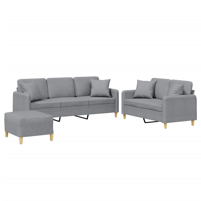 sofasæt 3 dele med puder stof lysegrå
