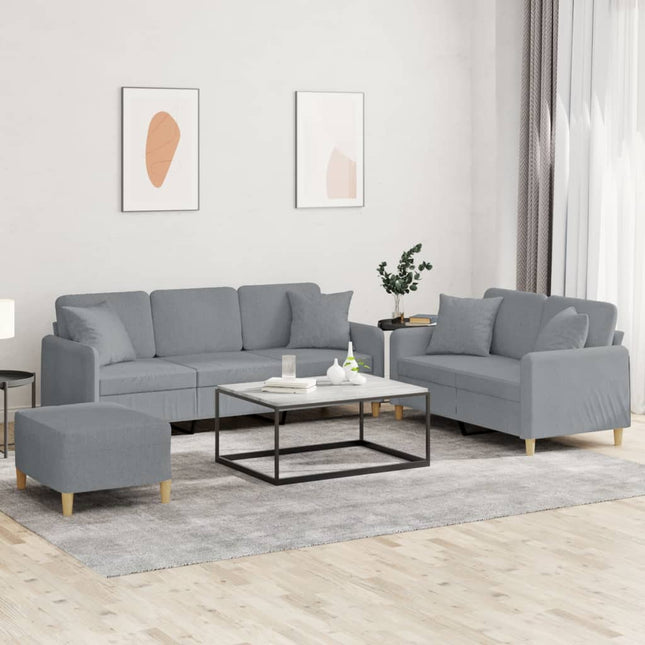 sofasæt 3 dele med puder stof lysegrå
