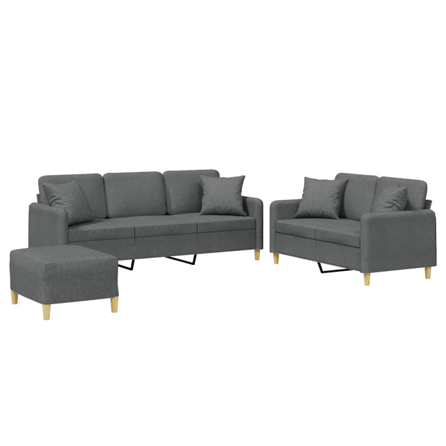 sofasæt 3 dele med puder stof mørkegrå